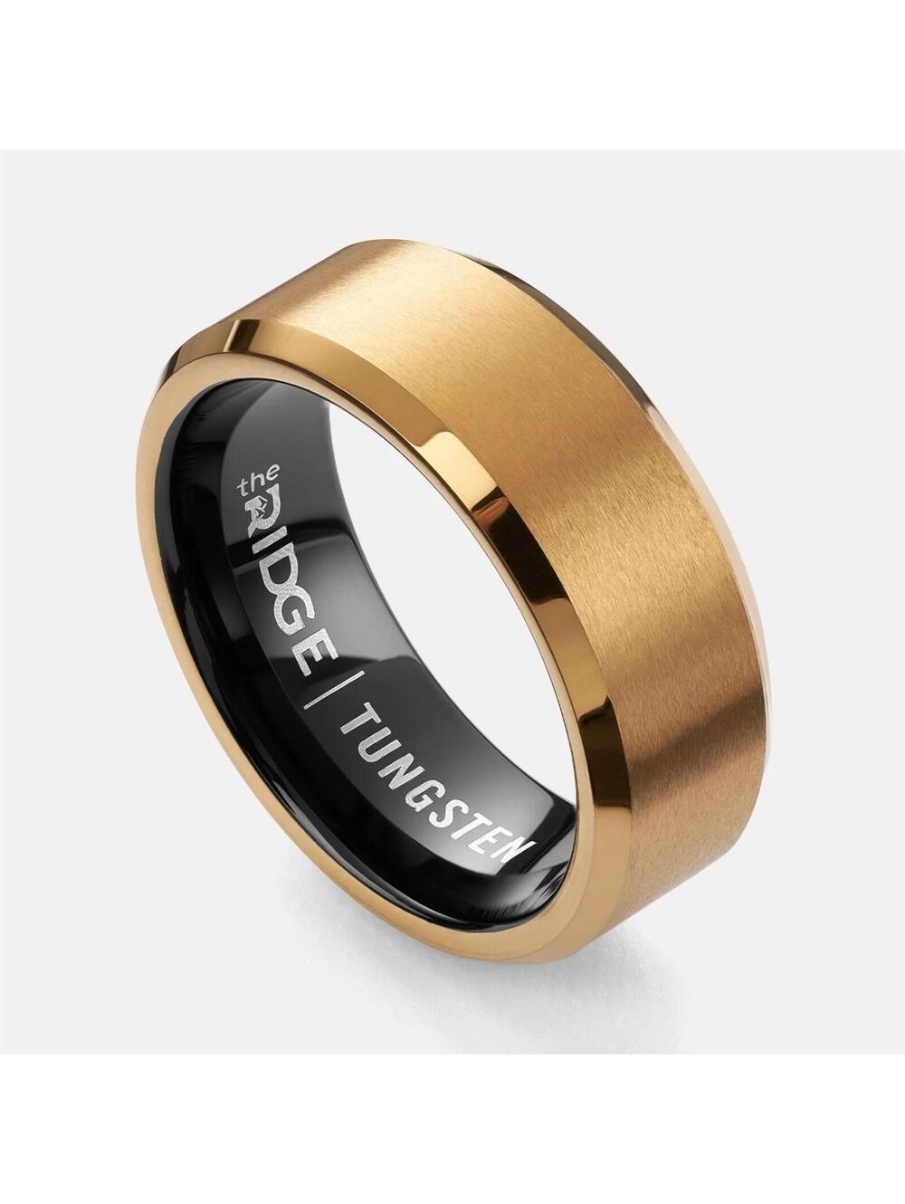 Ridge Tungsten rings Gold /Black Men's Band Ring Signed  Jewelry  8mm Beveled